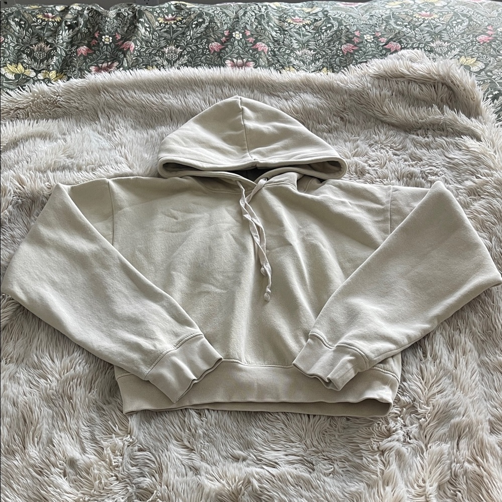 J. Crew Cropped Hoodie Sweatshirt in pale butter yellow